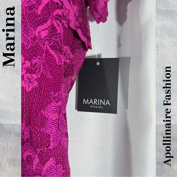 MARINA SQUARE NECK LACE MAXI DRESS FUCHSIA MEDIUM NWT - Picture 5 of 7